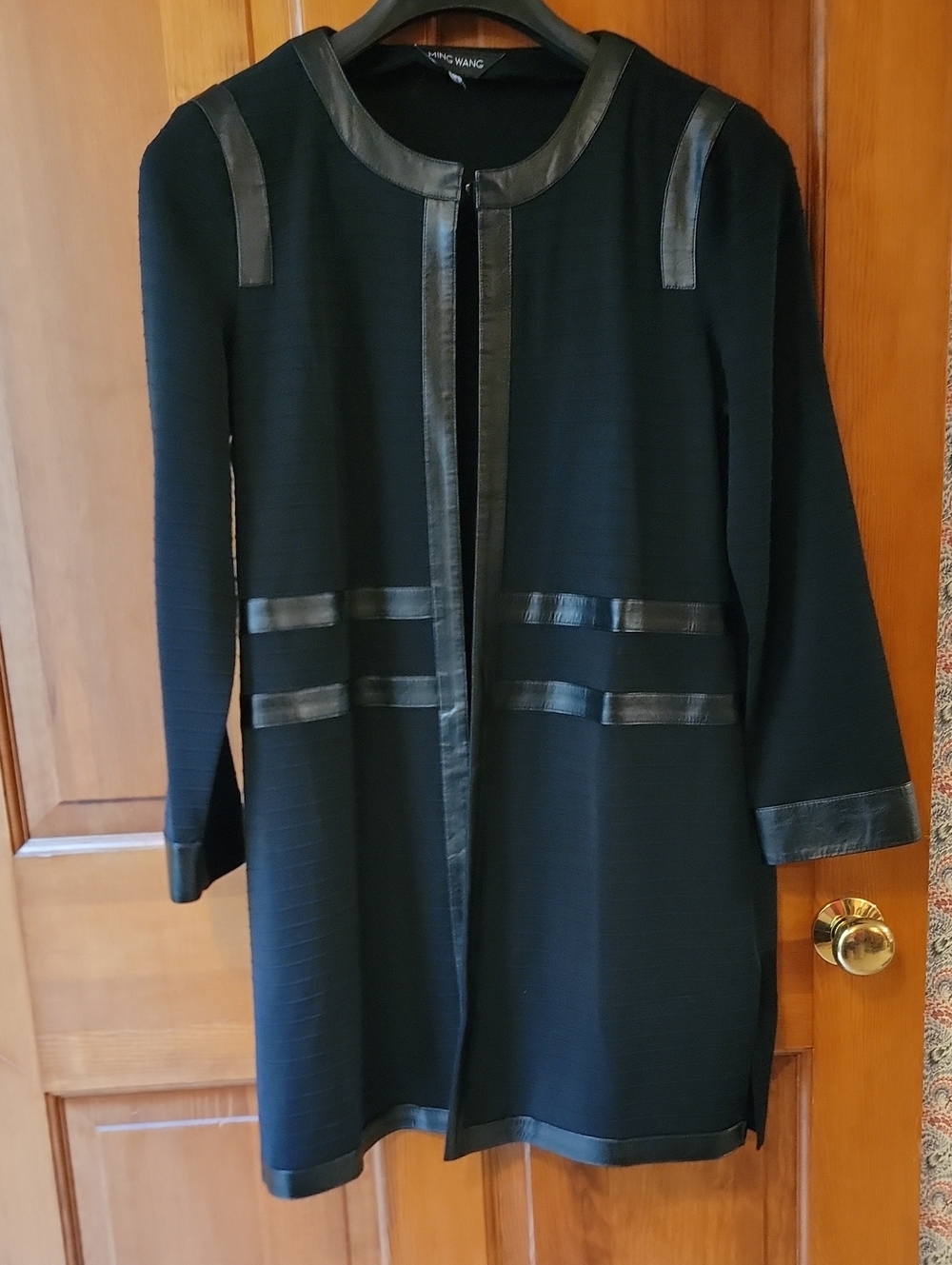 Ming Wang Black Ribbed Knit Open Front Topper Jacket Size M